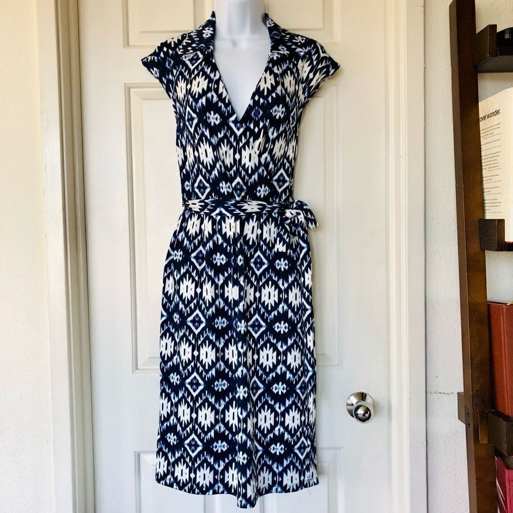 NWOT Soho Apparel Ltd. Ikat Collared Print Faux Wrap Dress